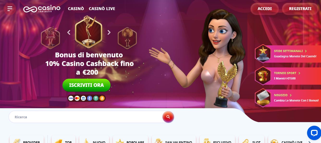 Registrati su Casino Infinity e ottieni cashback