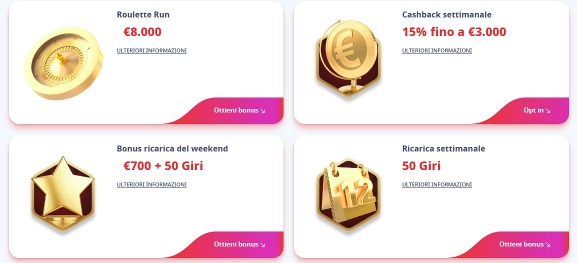Claim tutti i bonus disponibili sulla pagina promozioni