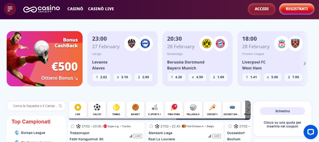 Scommetti sulle partite di calcio live in tempo reale